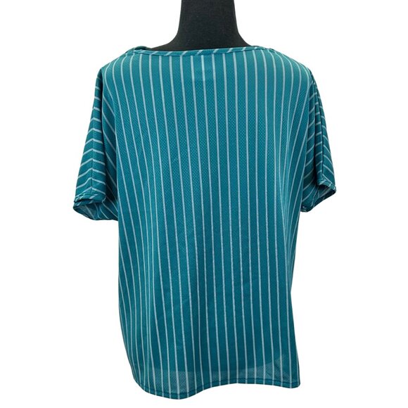 VINTAGE 80s Teal Striped Cap Sleeve Top - Picture 4 of 7